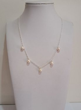 Sterling Silver 5 Pearl Drop Necklace