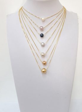 Yellow Gold Floating Pearl Necklace
